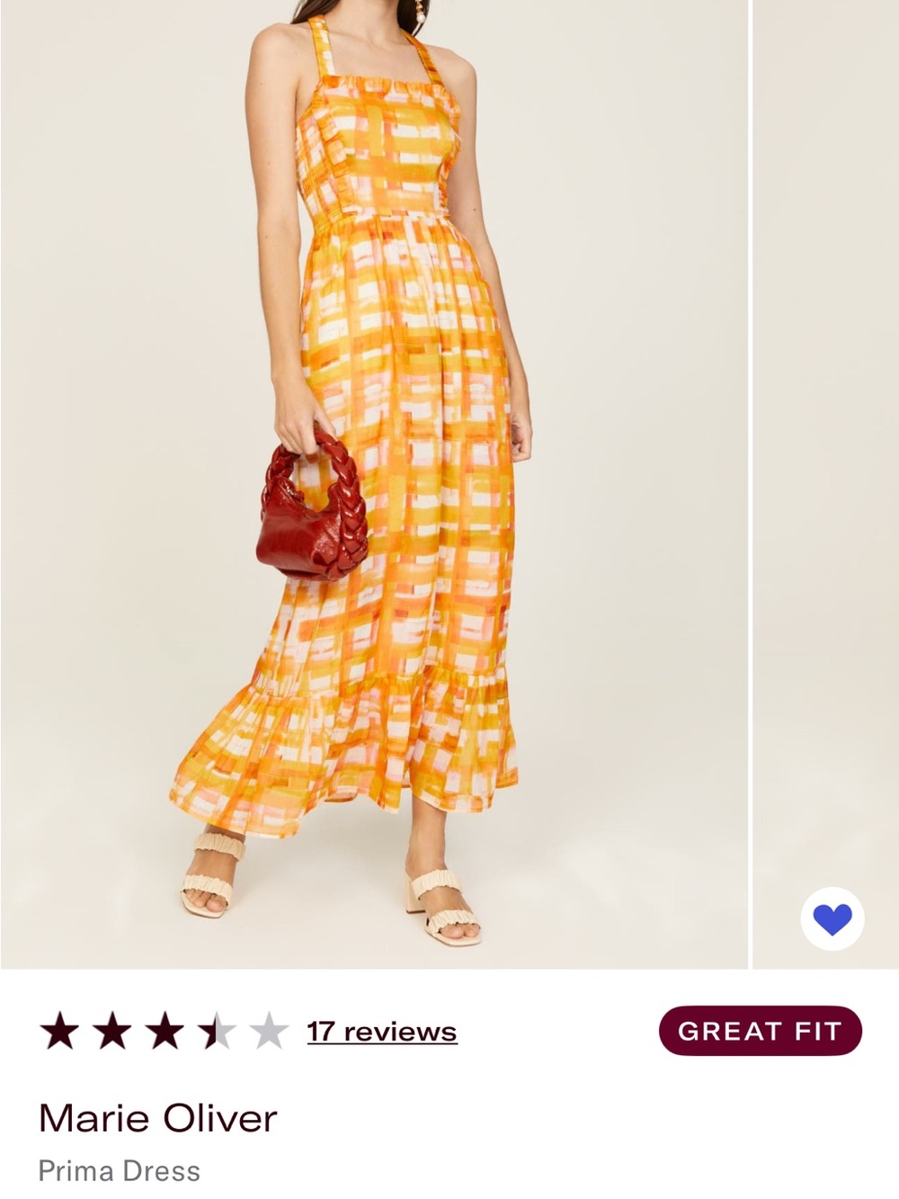 Marie Oliver Orange and White Plaid Maxi Dress